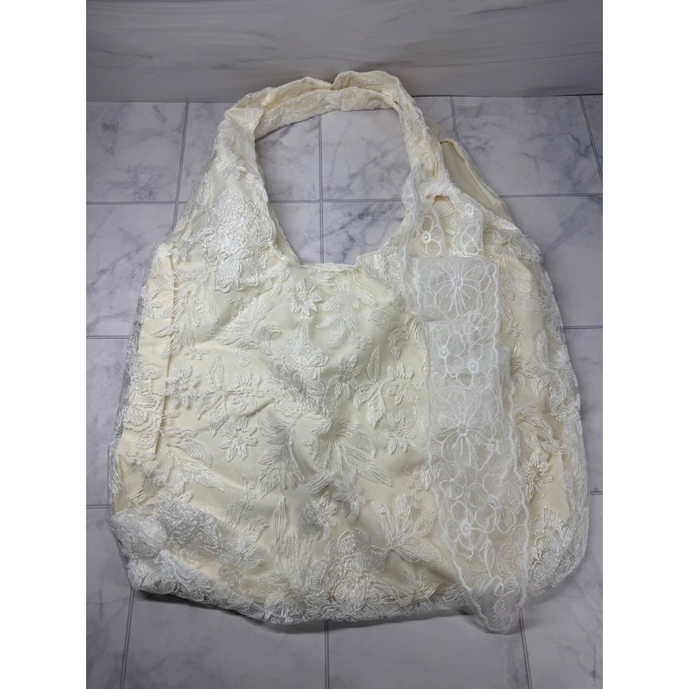 Cream Floral Lace Hobo Bag Ivory Embroidered Shoulder Tote Cottagecore New